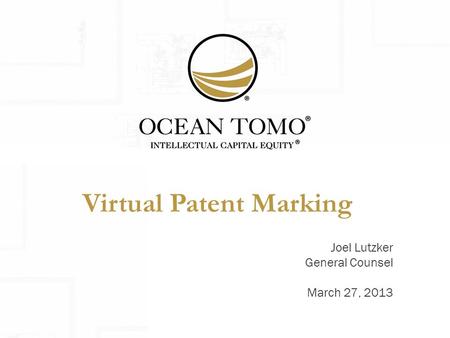 Virtual Patent Marking Joel Lutzker General Counsel March 27, 2013.