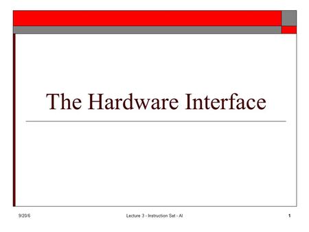 9/20/6Lecture 3 - Instruction Set - Al1 The Hardware Interface.