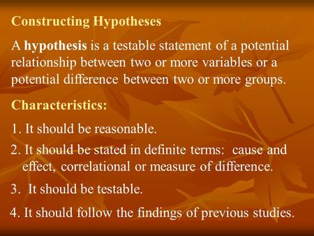 Constructing Hypotheses