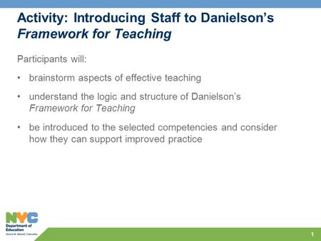 Activity: Introducing Staff to Danielson’s Framework for Teaching