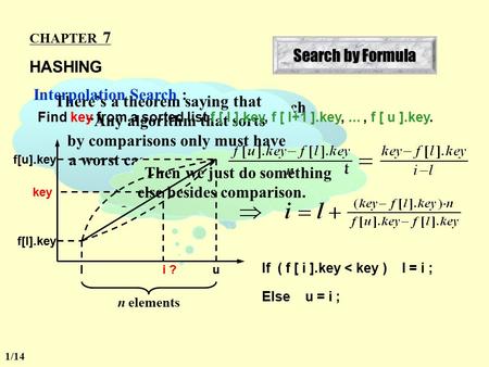 CHAPTER 7 HASHING What is hashing for? For searching But we already have binary search in O( ln n ) time after sorting. And we already have algorithms.