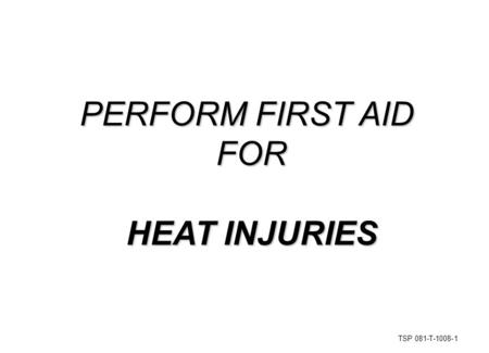 TSP 081-T-1008-1 PERFORM FIRST AID FOR HEAT INJURIES.