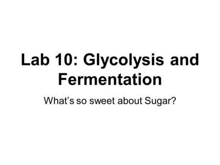 Lab 10: Glycolysis and Fermentation What’s so sweet about Sugar?
