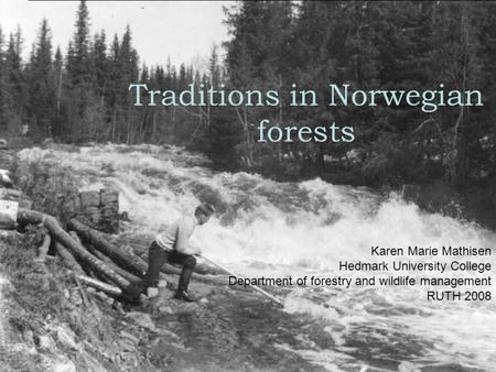Traditions in Norwegian forests Karen Marie Mathisen Hedmark University College Department of forestry and wildlife management RUTH 2008.
