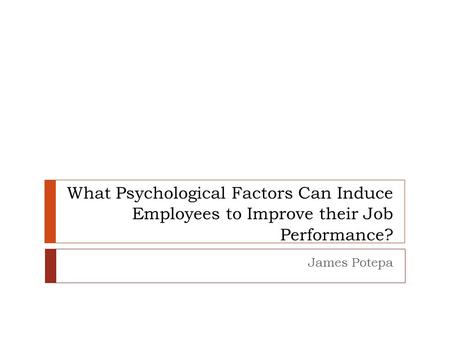 What Psychological Factors Can Induce Employees to Improve their Job Performance? James Potepa.