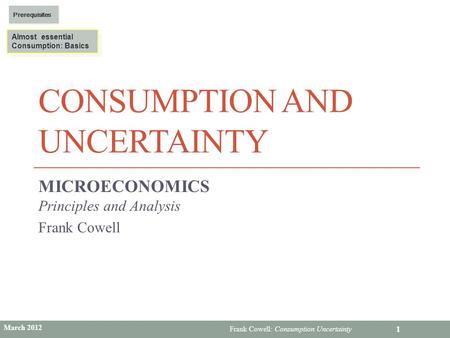 Consumption and Uncertainty