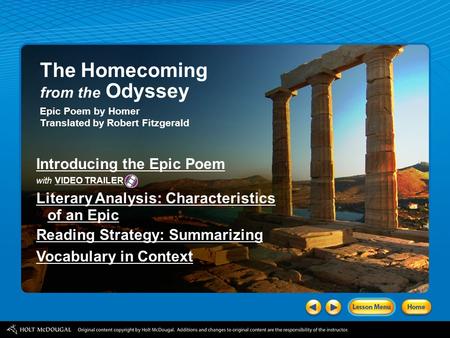 The Homecoming from the Odyssey Introducing the Epic Poem