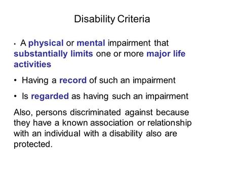 Disability Criteria Having a record of such an impairment