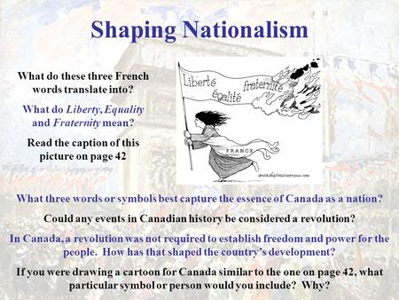 Shaping Nationalism What do these three French words translate into?