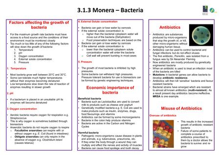 3.1.3 Monera – Bacteria 4. External Solute concentration Bacteria can gain or lose water by osmosis If the external solute concentration is o higher than.