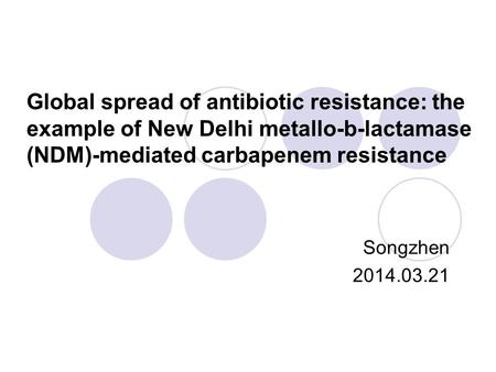 Global spread of antibiotic resistance: the example of New Delhi metallo-b-lactamase (NDM)-mediated carbapenem resistance Songzhen 2014.03.21.