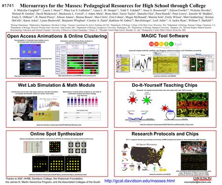 Microarrays for the Masses: Pedagogical Resources for High School through College A. Malcolm Campbell 1,3, Laurie J. Heyer 2,3, Mary Lee S. Ledbetter 4,3,