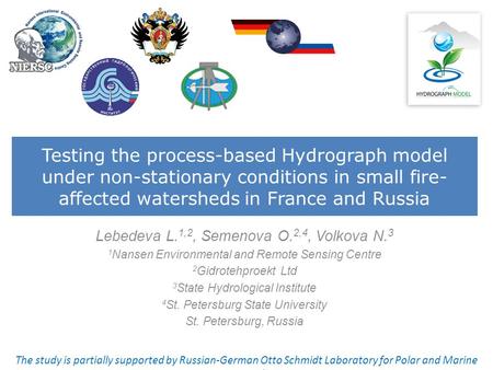 Testing the process-based Hydrograph model under non-stationary conditions in small fire- affected watersheds in France and Russia Lebedeva L. 1,2, Semenova.