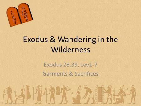 Exodus 28,39, Lev1-7 Garments & Sacrifices Exodus & Wandering in the Wilderness.