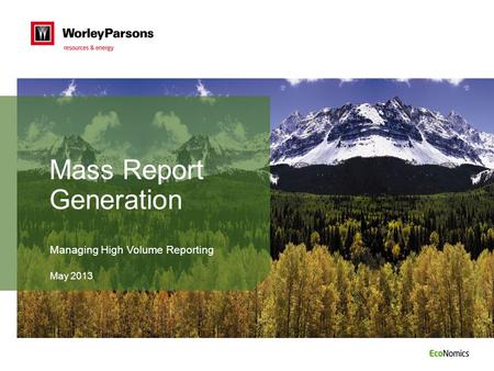 May 2013 Mass Report Generation Managing High Volume Reporting.