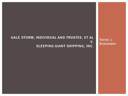 Torrie J. Schneider GALE STORM, INDIVIDUAL AND TRUSTEE, ET AL V. SLEEPING GIANT SHIPPING, INC.