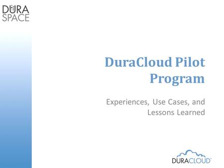 DuraCloud Pilot Program Experiences, Use Cases, and Lessons Learned.