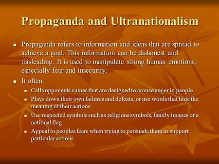 Propaganda and Ultranationalism