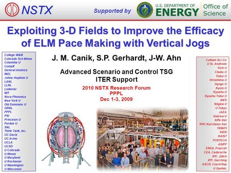Exploiting 3-D Fields to Improve the Efficacy of ELM Pace Making with Vertical Jogs J. M. Canik, S.P. Gerhardt, J-W. Ahn Advanced Scenario and Control.
