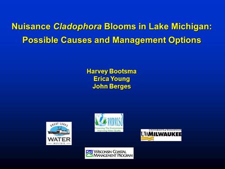 Nuisance Cladophora Blooms in Lake Michigan: Possible Causes and Management Options Harvey Bootsma Erica Young John Berges.