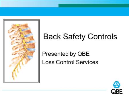 Presented by QBE Loss Control Services Back Safety Controls.