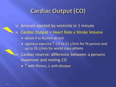 Cardiac Output (CO) Amount ejected by ventricle in 1 minute