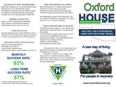 SELF-RUN, SELF-SUPPORTING ADDICTION RECOVERY HOMES June 2014 THE OXFORD HOUSE MODEL All Oxford Houses have common characteristics:  The House must be.