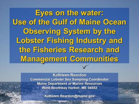 Eyes on the water: Use of the Gulf of Maine Ocean Observing System by the Lobster Fishing Industry and the Fisheries Research and Management Communities.
