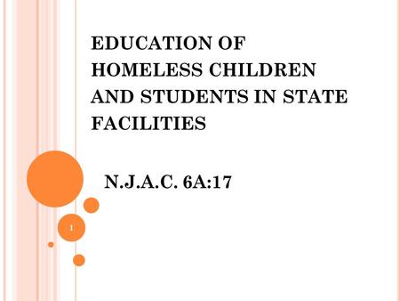 EDUCATION OF HOMELESS CHILDREN AND STUDENTS IN STATE FACILITIES N.J.A.C. 6A:17 1.