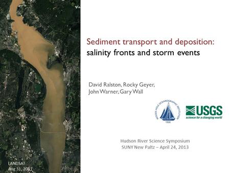 LANDSAT Aug 31, 2011 Sediment transport and deposition: salinity fronts and storm events David Ralston, Rocky Geyer, John Warner, Gary Wall Hudson River.