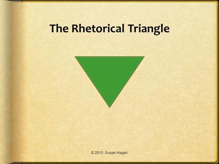 The Rhetorical Triangle © 2010. Susan Hagan. Rhetoric Rhetoric is defined in the English 101 textbook Writer Citizen as:  “We define rhetoric as the.