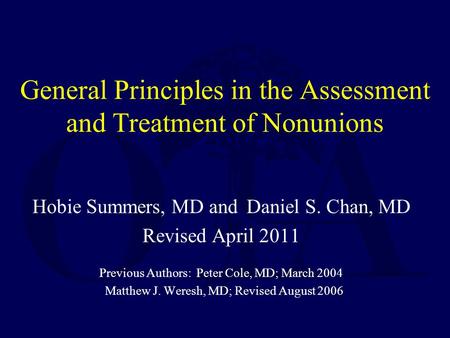 General Principles in the Assessment and Treatment of Nonunions