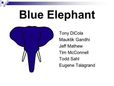 Blue Elephant Tony DiCola Mauktik Gandhi Jeff Mathew Tim McConnell Todd Sahl Eugene Talagrand.