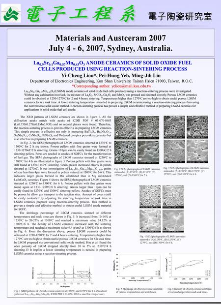 電子陶瓷研究室 Materials and Austceram 2007 July 4 - 6, 2007, Sydney, Australia. La 0.9 Sr 0.1 Ga 0.57 Mn 0.43 O 3 ANODE CERAMICS OF SOLID OXIDE FUEL CELLS PRODUCED.