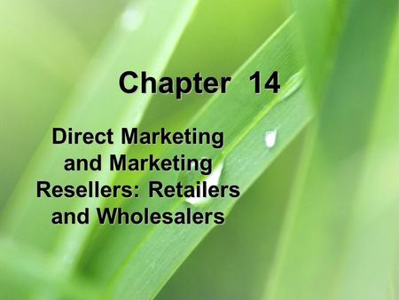 Direct Marketing and Marketing Resellers: Retailers and Wholesalers