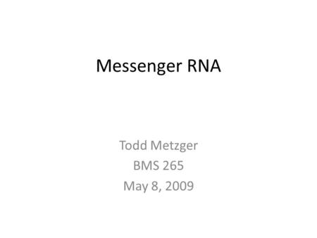 Messenger RNA Todd Metzger BMS 265 May 8, 2009.