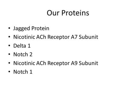 Our Proteins Jagged Protein Nicotinic ACh Receptor A7 Subunit Delta 1