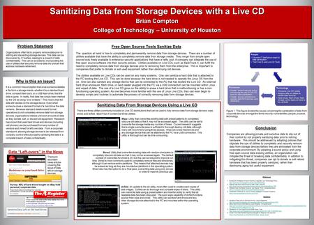 Sanitizing Data from Storage Devices with a Live CD Brian Compton College of Technology – University of Houston Sanitizing Data from Storage Devices with.
