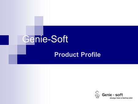 Genie-Soft Product Profile. Copyright© Genie-Soft Corporation 2001-2007. All rights reserved. What We Do? Storage Software  Secure, Access & Manage Data.