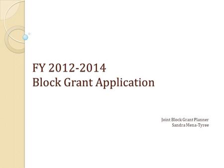 FY 2012-2014 Block Grant Application Joint Block Grant Planner Sandra Mena-Tyree.