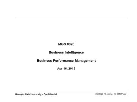 MGS Business Intelligence   Business Performance Management  Apr 16, 2015