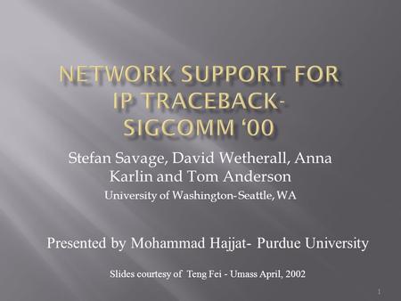 Stefan Savage, David Wetherall, Anna Karlin and Tom Anderson University of Washington- Seattle, WA Presented by Mohammad Hajjat- Purdue University Slides.