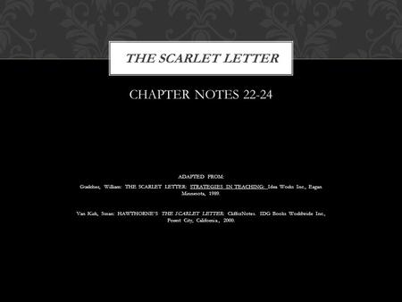 CHAPTER NOTES 22-24 ADAPTED FROM: Guelcher, William: THE SCARLET LETTER: STRATEGIES IN TEACHING: Idea Works Inc., Eagan Minnesota, 1989. Van Kirk, Susan: