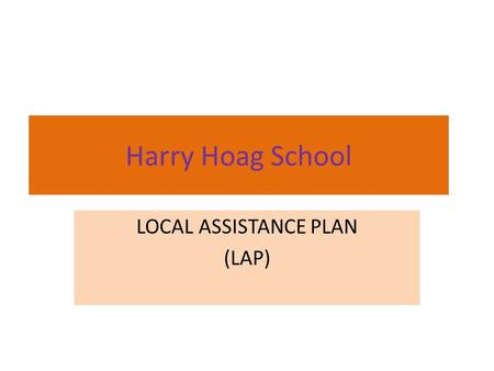 Harry Hoag School LOCAL ASSISTANCE PLAN (LAP). PURPOSE In accordance with NYS Commissioner’s Regulations, “…a district in Good Standing that has LAP Schools.
