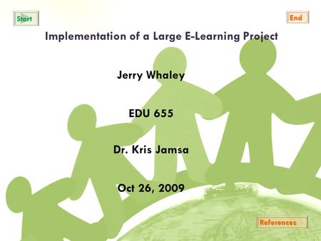 Implementation of a Large E-Learning Project Jerry Whaley EDU 655 Dr. Kris Jamsa Oct 26, 2009.