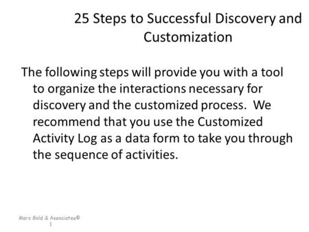 25 Steps to Successful Discovery and Customization