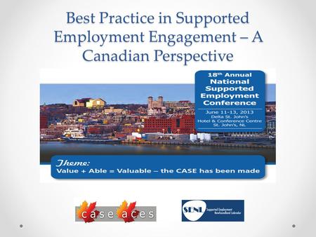 Best Practice in Supported Employment Engagement – A Canadian Perspective.