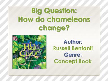 Big Question: How do chameleons change? Author Author: Russell Benfanti Genre Genre: Concept Book.