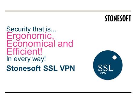 Security that is... Ergonomic, Economical and Efficient! In every way! Stonesoft SSL VPN SSL VPN.