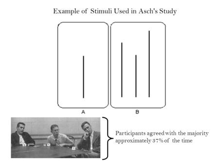 Example of Stimuli Used in Asch's Study Participants agreed with the majority approximately 37% of the time.